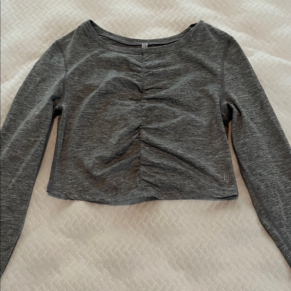 Free People Movement Gray Long Sleeve Cut-Out Workout Top
